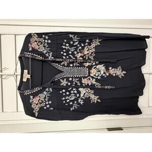 Philosophy floral embroidered Boho style top slate blue/gray size Large